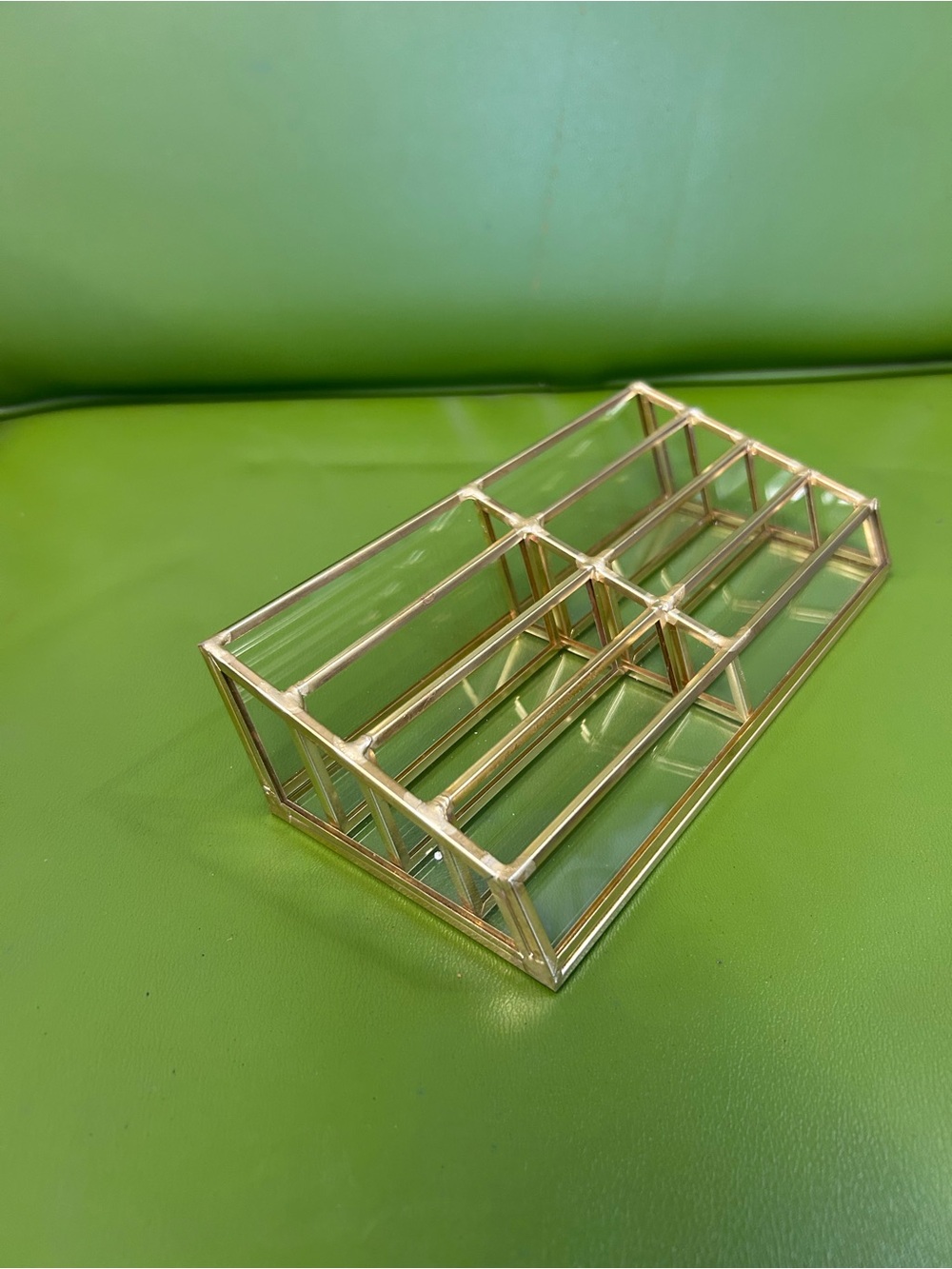 Gold Glass 6-Compartment Desk Organizer - Home Office Storage & Organization